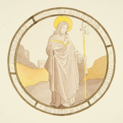 Lasimaalaus piispanpalatsin yksityisen kappelin ikkunassa: St Matthew (akvarelli paperille) tekijältä Joseph Manning