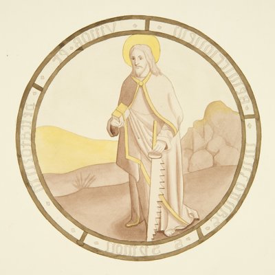 Lasimaalaus piispanpalatsin yksityisen kappelin ikkunassa: St Simon (akvarelli paperille) tekijältä Joseph Manning
