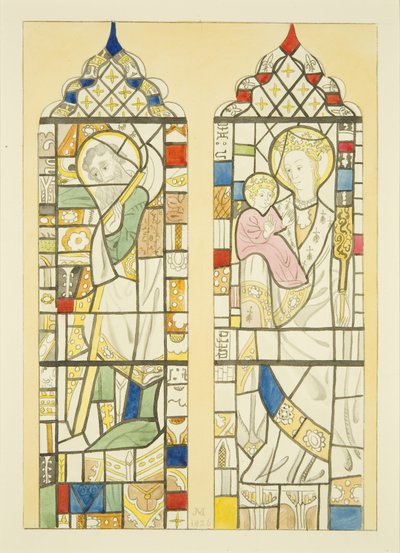 Lasimaalaus ikkunassa St Mary Redcliffe -fontin päällä (akvarelli paperille) tekijältä Joseph Manning