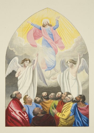 Edward Birdin, R.A., suunnittelema ikkuna Temple Churchissa (akvarelli paperille) tekijältä Joseph Manning