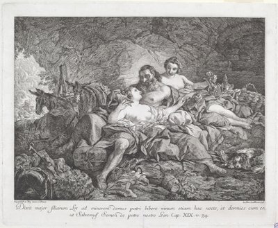 Loot ja hänen tyttärensä tekijältä Joseph Marie Vien after Jean François de Troy