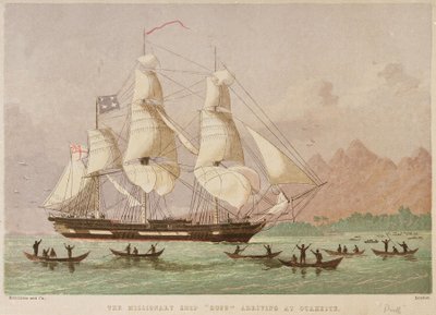 Lähetyssaarnaajalaiva Duff saapuu Otaheiteen 1797. tekijältä Joseph Martin Kronheim