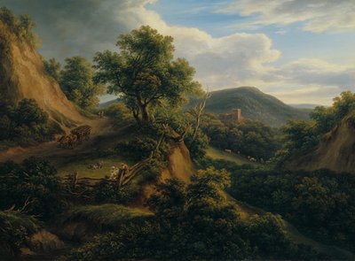Metsäinen vuoristomaisema raunioilla tekijältä Joseph Mössmer