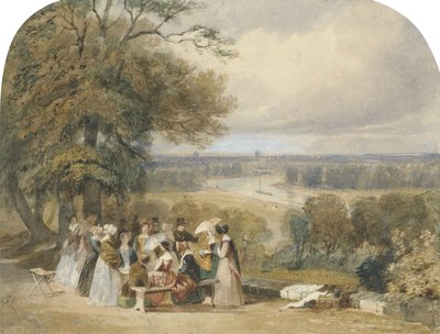 Piknik Richmond Hillillä (wc vartalovärillä ja kumilla paperilla) tekijältä Joseph Murray Ince