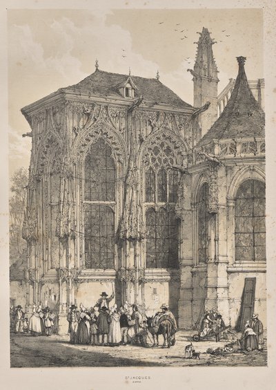 Keskiajan arkkitehtuuri: St. Jacques, Dieppe, East End, ulkoa tekijältä Joseph Nash
