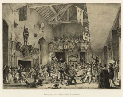 Juhlasali, Haddon Hall, Derbyshire tekijältä Joseph Nash