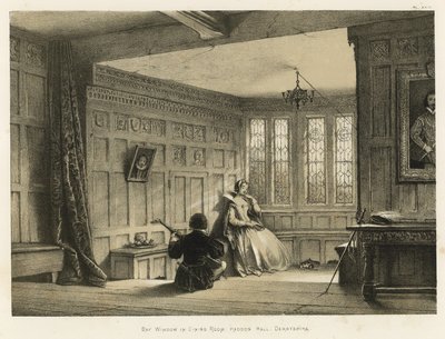 Erkkeri ruokasalissa, Haddon Hall, Derbyshire tekijältä Joseph Nash
