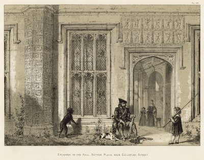 Hallin sisäänkäynti, Sutton Place, lähellä Guildfordia, Surrey. tekijältä Joseph Nash