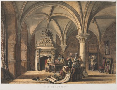 Hall, Bolsoverin linna, Derbyshire, 1840. tekijältä Joseph Nash