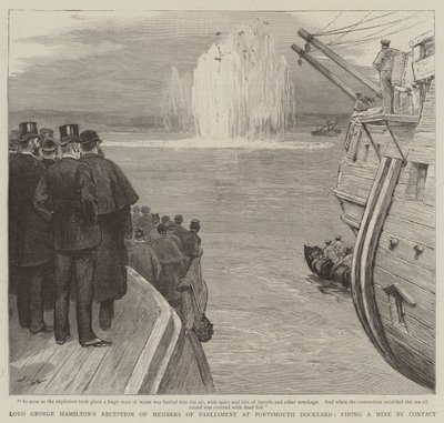 Lordi George Hamiltonin vastaanotto parlamentin jäsenille Portsmouthin telakalla, miinan ampuminen kosketuksen avulla tekijältä Joseph Nash