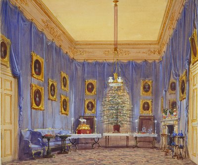 Kuningatar Victorian joulukuusi, Windsorin linna, 1845 tekijältä Joseph Nash