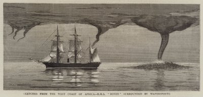 Luonnoksia Afrikan länsirannikolta, HMS Boxer Waterspoutien ympäröimänä tekijältä Joseph Nash