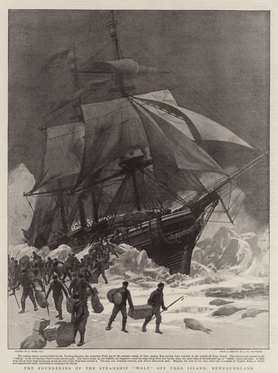 Steamship Wolfin perustaminen Fogo Islandin edustalla, Newfoundlandissa tekijältä Joseph Nash
