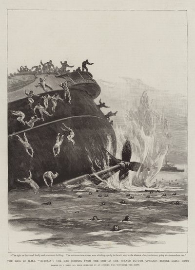 HMS Victorian menetys, miehet hyppivät aluksesta, kun hän kääntyi pohjasta ylöspäin ennen laskeutumista tekijältä Joseph Nash