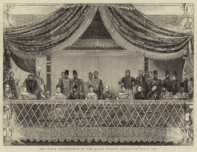 Italian kuninkaallisen oopperan valtionesitys, Royal Box (kaiverrus) tekijältä Joseph Nash