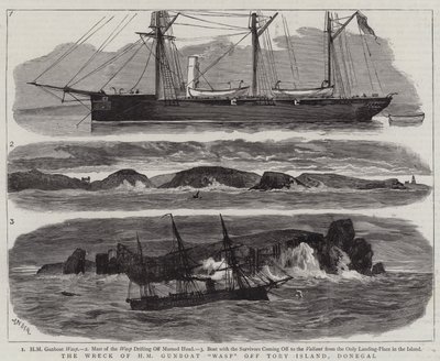 HM Gunboat Waspin hylky Tory Islandin edustalla, Donegal tekijältä Joseph Nash
