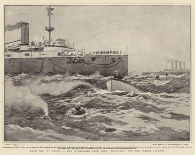 X Fleetin kanssa mies yli laidan HMS Hannibalista Scillysaarten edustalta tekijältä Joseph Nash