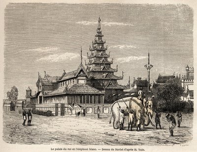 Avan kuninkaan palatsi Amarapourassa (nykyinen Burma), jonka Navlet on piirtänyt havainnollistamaan Bengali-genien ruumiin kapteeni Henri Yulen matkaa Avaan valtakuntaan vuonna 1855. Kaiverrus "" Le tour du monde, nouveau journal des voya tekijältä Joseph Navlet
