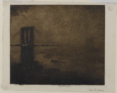 Brooklyn Bridge at Night, 1922 tekijältä Joseph Pennell