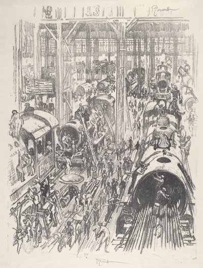 Moottoreiden rakentaminen liittoutuneille, 1917. tekijältä Joseph Pennell