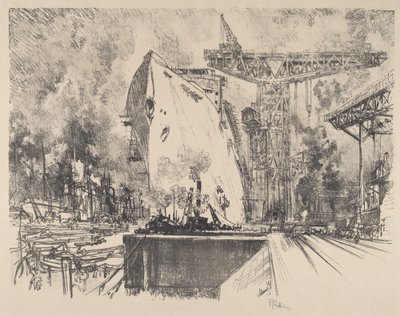 Bismarckin rakentaminen, Hampuri, 1914. tekijältä Joseph Pennell