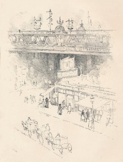 Villiers Streetin kulma, Charing Cross, 1896 tekijältä Joseph Pennell