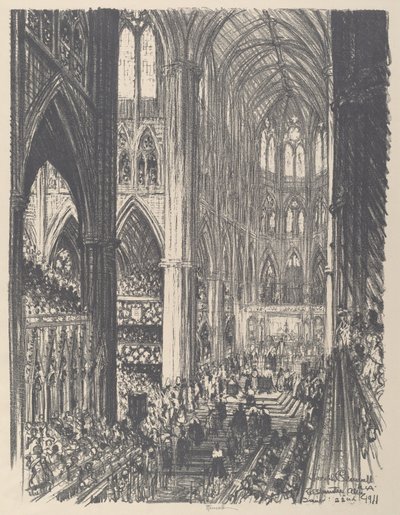 Kuningas Yrjö V:n ja kuningatar Maryn kruunaus Westminster Abbeyssa, 1911. tekijältä Joseph Pennell