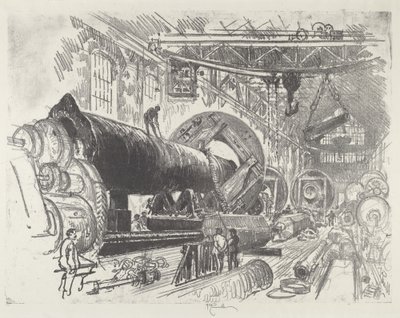 Suuren aseen leikkaaminen ja kääntäminen, 1916. tekijältä Joseph Pennell