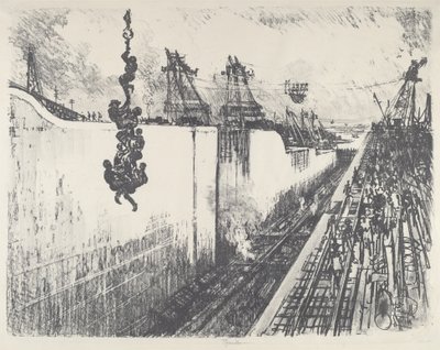 Illallinen, Gatun Lock, 1912. tekijältä Joseph Pennell
