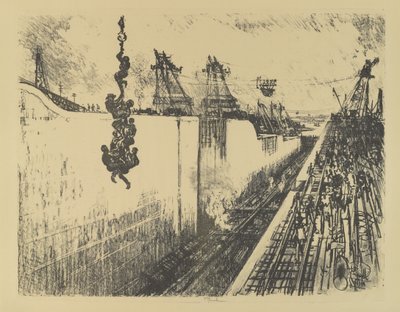 Illallinen, Gatun Lock, 1912 tekijältä Joseph Pennell