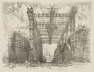 Englannin sotatyö: The Gantry (kauppiastelakka) tekijältä Joseph Pennell