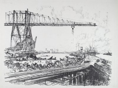 Ranskan kanava ja amerikkalaiset nosturit, 1912. tekijältä Joseph Pennell