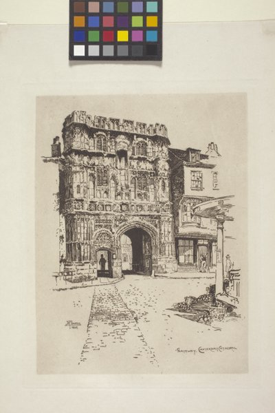 Gateway, Catedral de Canterbury (gravura em papel da Índia, chine collé) finlandês tekijältä Joseph Pennell