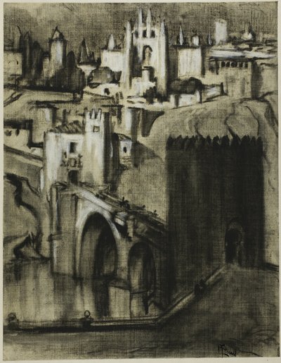 Se on palatsien kujia, jotka ovat rivissä rinteen ympärillä, Toledo tekijältä Joseph Pennell