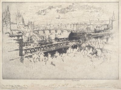 Lontoo Charing Cross Bridgen yli tekijältä Joseph Pennell