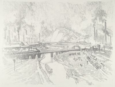 Sotatarvikekaupunki, 1916. tekijältä Joseph Pennell