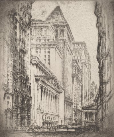 New Yorkin pörssi, 1923. tekijältä Joseph Pennell
