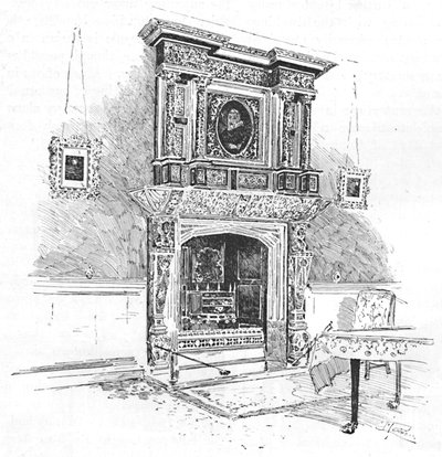 Old Charterhouse: Mantelpiece in the Masters Lodge, 1886 tekijältä Joseph Pennell
