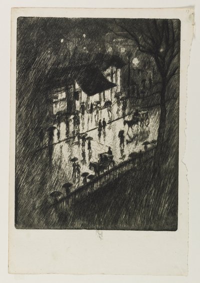 Rainy Night, Charing Cross Shops, 1903 tekijältä Joseph Pennell
