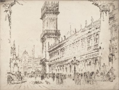 Campanilen jälleenrakennus, Venetsia, nro II, 1911. tekijältä Joseph Pennell
