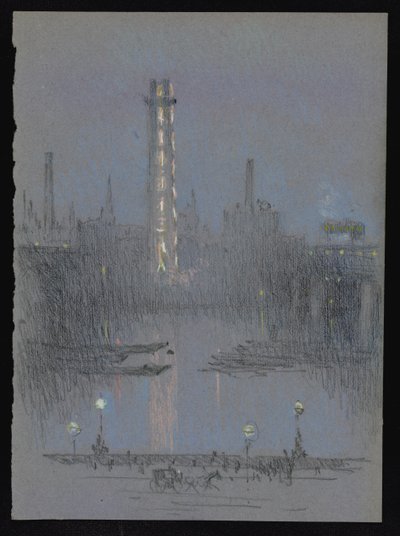 Shot Tower yövaloilla, Embankmentilta tekijältä Joseph Pennell