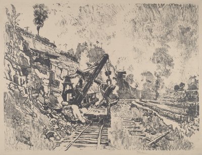 Höyrylapio työssä Culebra Cutissa, 1912. tekijältä Joseph Pennell