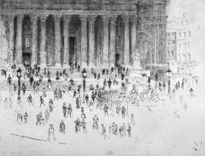 Portaat St Paulin katedraalin länsirintaman ulkopuolella, Lontoon kaupunki, 1900 tekijältä Joseph Pennell