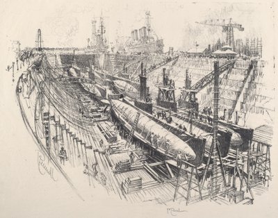 Sukellusveneet Dry Dockissa tekijältä Joseph Pennell