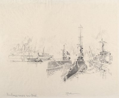 Sukellusveneet Portissa, 1917. tekijältä Joseph Pennell