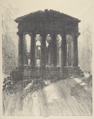 Auringonnousu Concordin temppelin takana, Girgenti, 1913. tekijältä Joseph Pennell