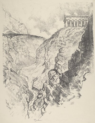 Temppeli kaanonin yllä, Segesta, 1913. tekijältä Joseph Pennell