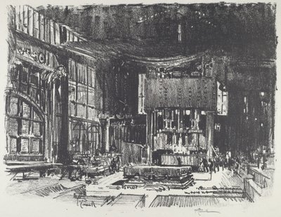Akolyytit valmistelevat sotajumalan alttaria, 1916. tekijältä Joseph Pennell