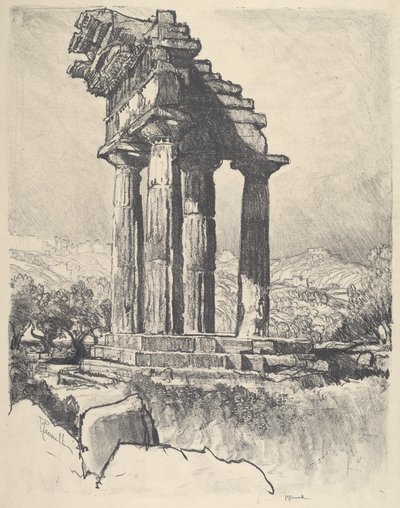 Castorin ja Polluxin pylväät, Girgenti, 1913. tekijältä Joseph Pennell