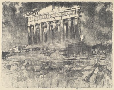 Parthenonin julkisivu, auringonlasku, 1913. tekijältä Joseph Pennell